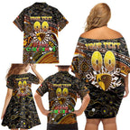 Merry Christmas AFL Hawks Family Matching Off Shoulder Short Dress and Hawaiian Shirt Aboriginal Santa Football Mascot