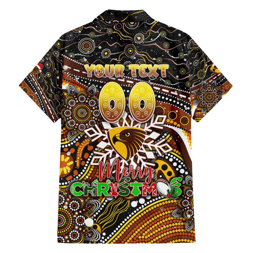 Merry Christmas AFL Hawks Family Matching Off Shoulder Short Dress and Hawaiian Shirt Aboriginal Santa Football Mascot