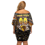 Merry Christmas AFL Hawks Family Matching Off Shoulder Short Dress and Hawaiian Shirt Aboriginal Santa Football Mascot