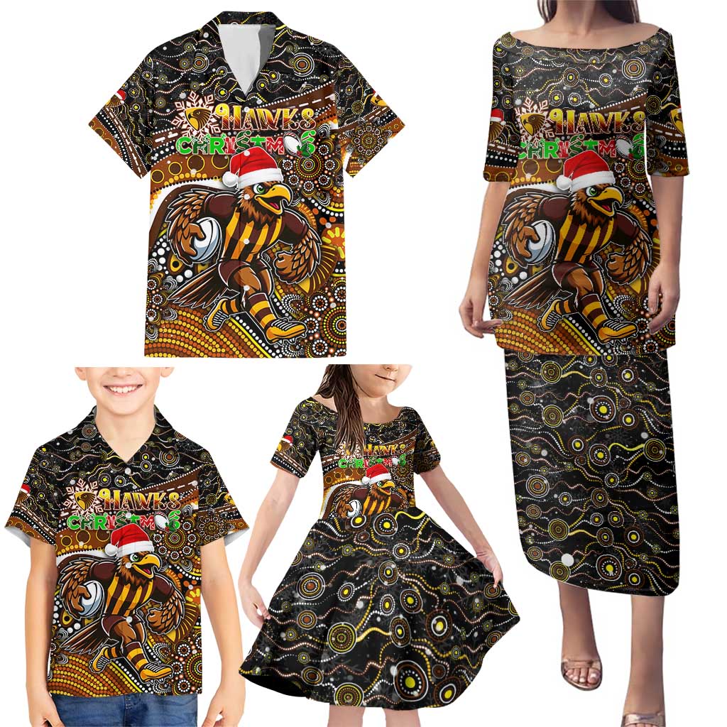 Merry Christmas AFL Hawks Family Matching Puletasi and Hawaiian Shirt Aboriginal Santa Football Mascot