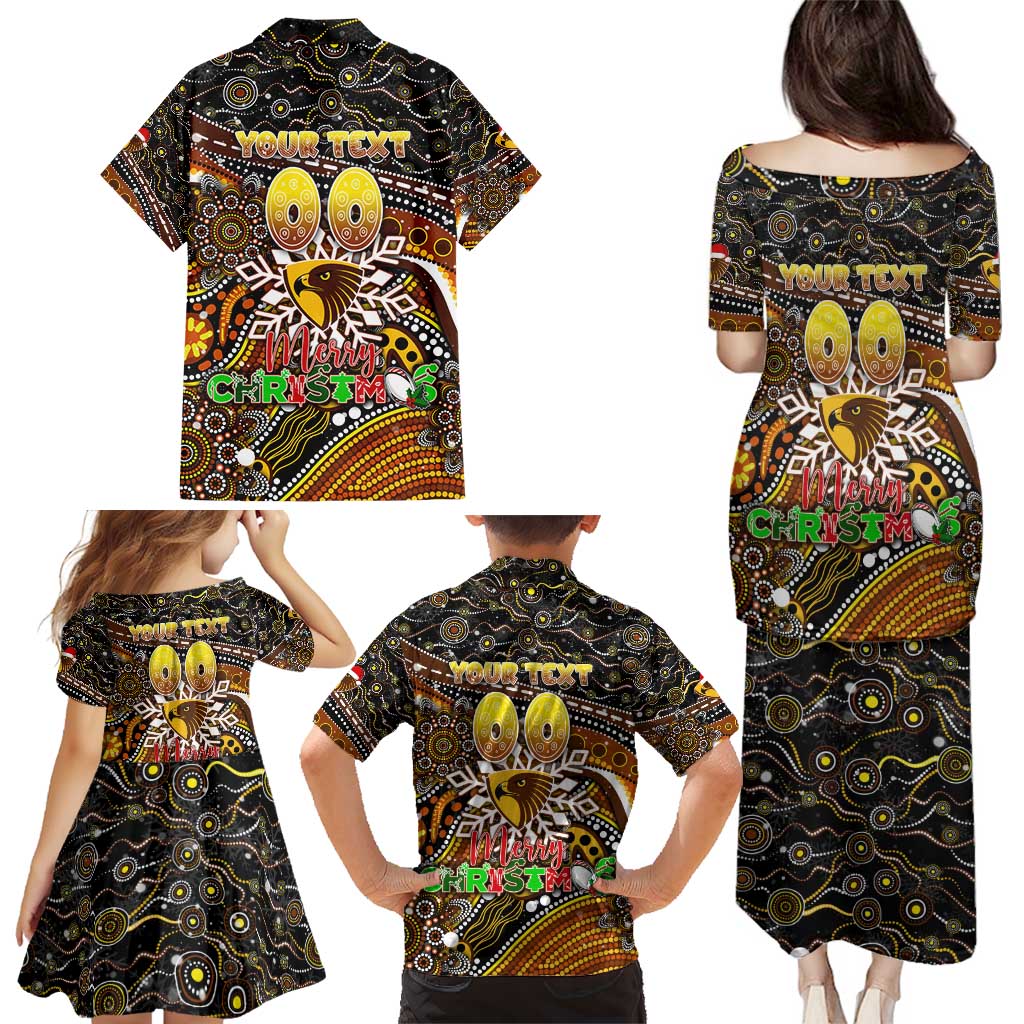 Merry Christmas AFL Hawks Family Matching Puletasi and Hawaiian Shirt Aboriginal Santa Football Mascot