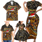 Merry Christmas AFL Hawks Family Matching Short Sleeve Bodycon Dress and Hawaiian Shirt Aboriginal Santa Football Mascot