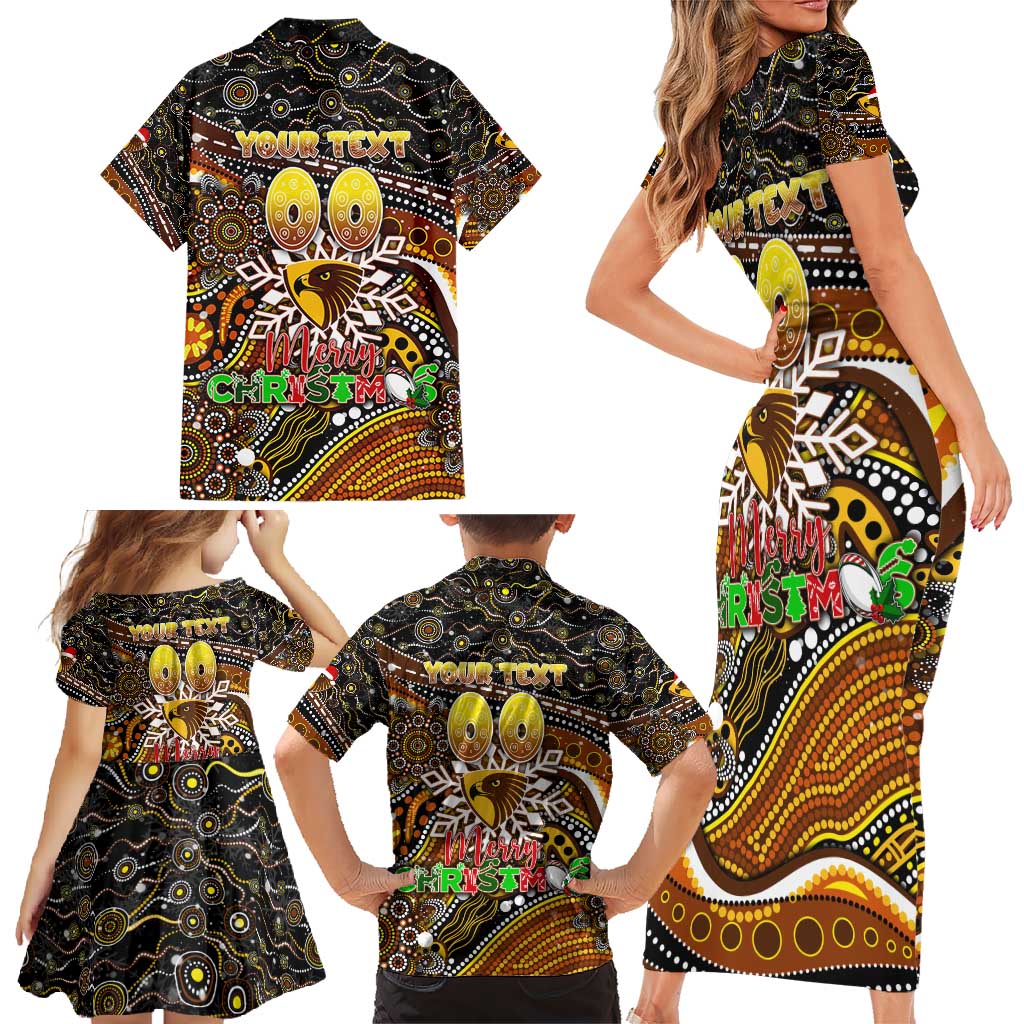 Merry Christmas AFL Hawks Family Matching Short Sleeve Bodycon Dress and Hawaiian Shirt Aboriginal Santa Football Mascot