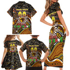 Merry Christmas AFL Hawks Family Matching Short Sleeve Bodycon Dress and Hawaiian Shirt Aboriginal Santa Football Mascot
