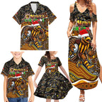 Merry Christmas AFL Hawks Family Matching Summer Maxi Dress and Hawaiian Shirt Aboriginal Santa Football Mascot