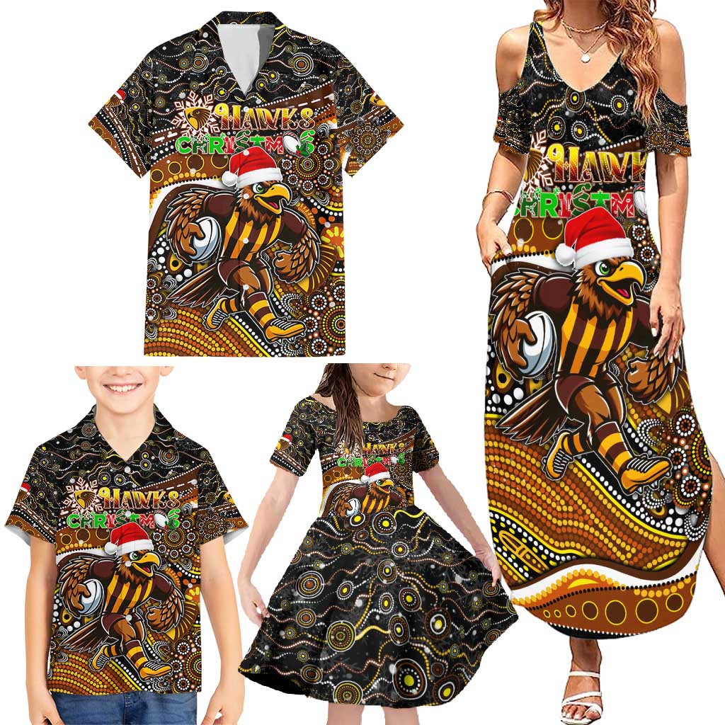 Merry Christmas AFL Hawks Family Matching Summer Maxi Dress and Hawaiian Shirt Aboriginal Santa Football Mascot