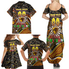 Merry Christmas AFL Hawks Family Matching Summer Maxi Dress and Hawaiian Shirt Aboriginal Santa Football Mascot