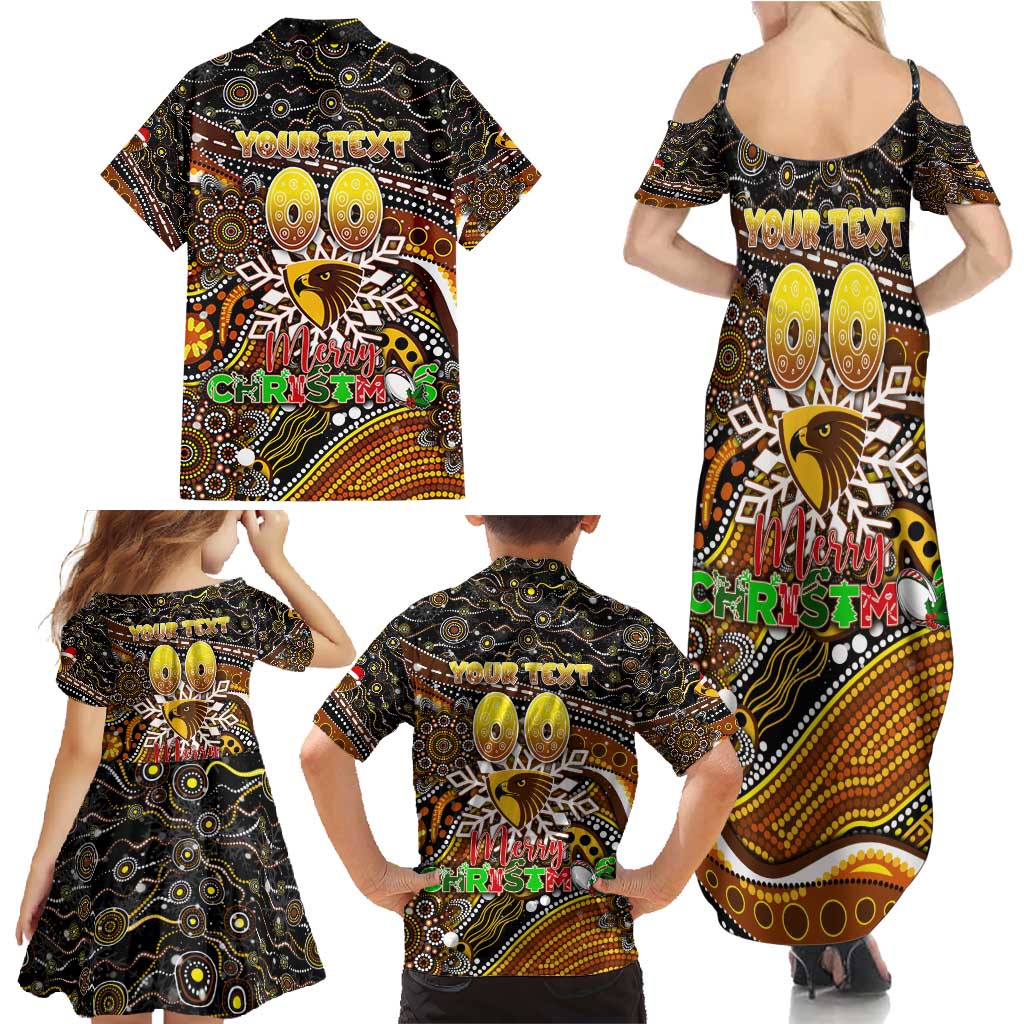 Merry Christmas AFL Hawks Family Matching Summer Maxi Dress and Hawaiian Shirt Aboriginal Santa Football Mascot