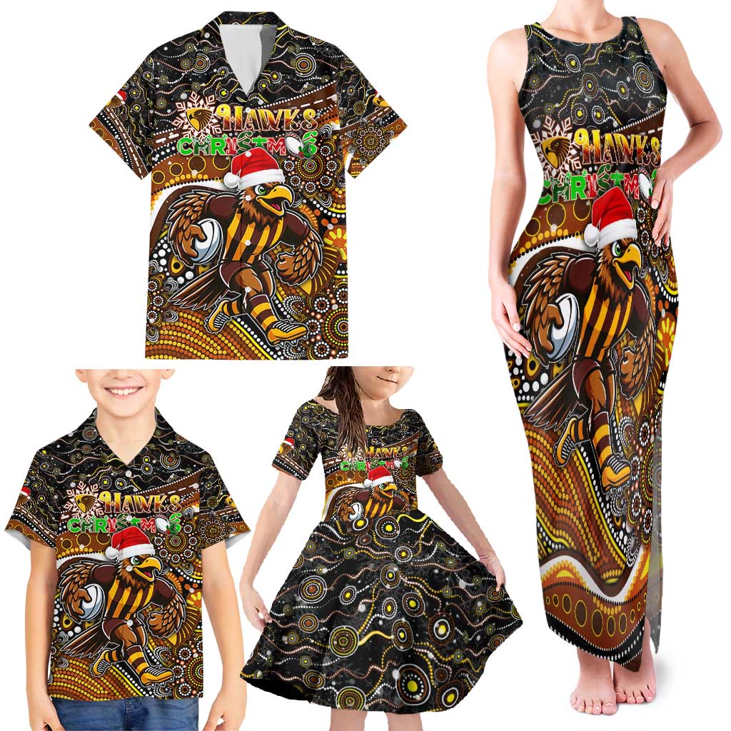 Merry Christmas AFL Hawks Family Matching Tank Maxi Dress and Hawaiian Shirt Aboriginal Santa Football Mascot