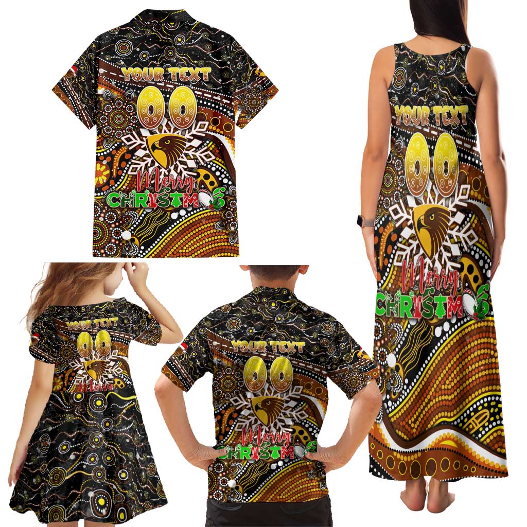 Merry Christmas AFL Hawks Family Matching Tank Maxi Dress and Hawaiian Shirt Aboriginal Santa Football Mascot