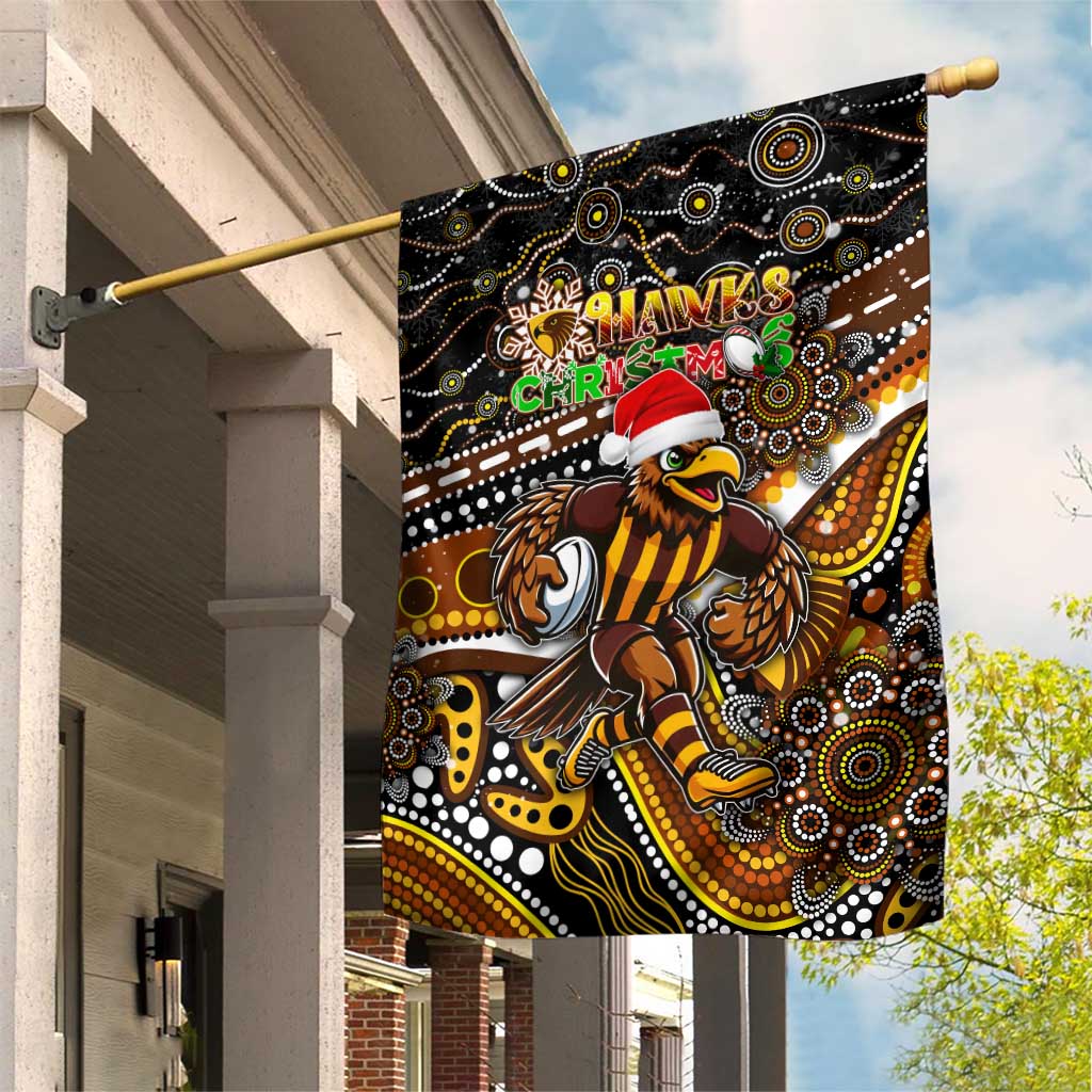 Merry Christmas AFL Hawks Garden Flag Aboriginal Santa Football Mascot