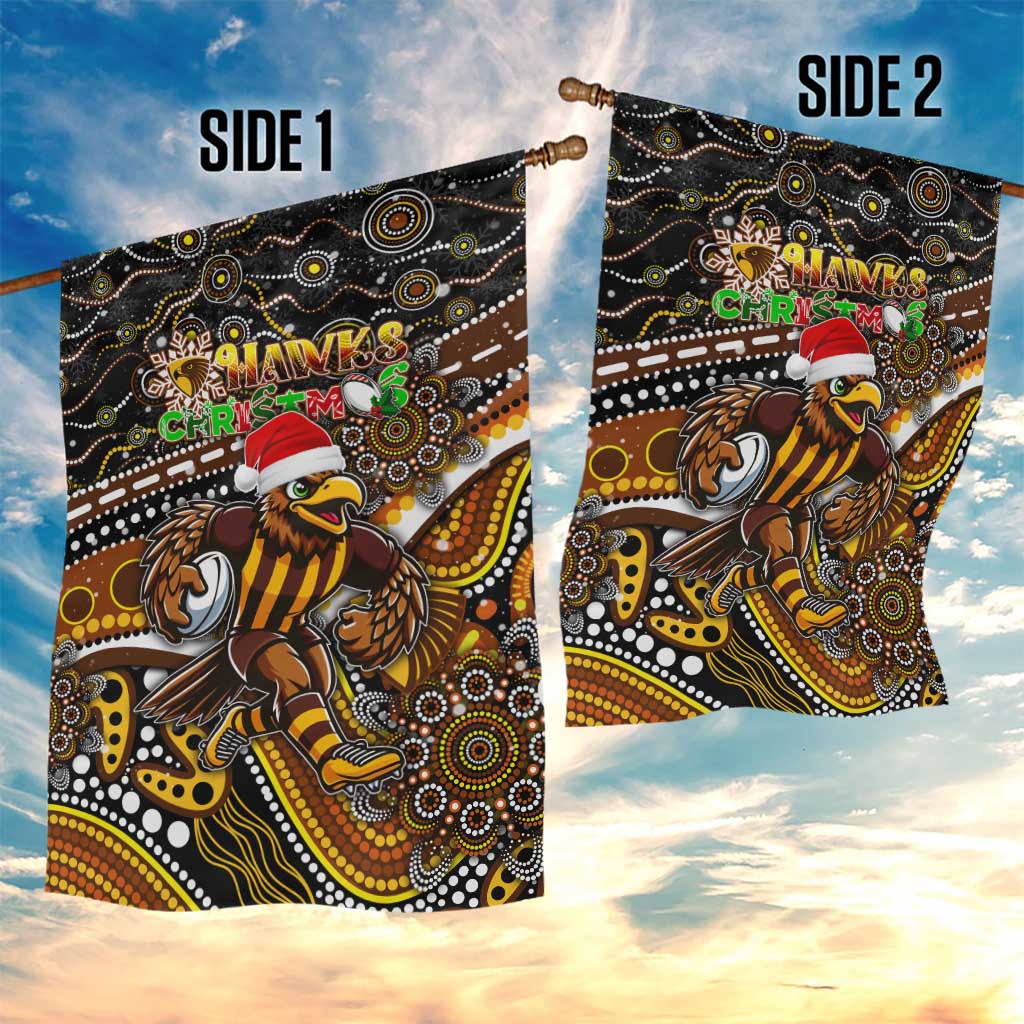 Merry Christmas AFL Hawks Garden Flag Aboriginal Santa Football Mascot