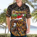 Merry Christmas AFL Hawks Hawaiian Shirt Aboriginal Santa Football Mascot