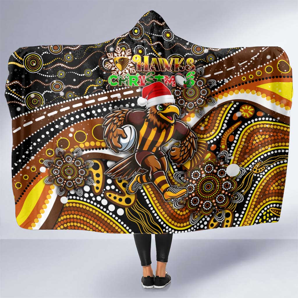 Merry Christmas AFL Hawks Hooded Blanket Aboriginal Santa Football Mascot