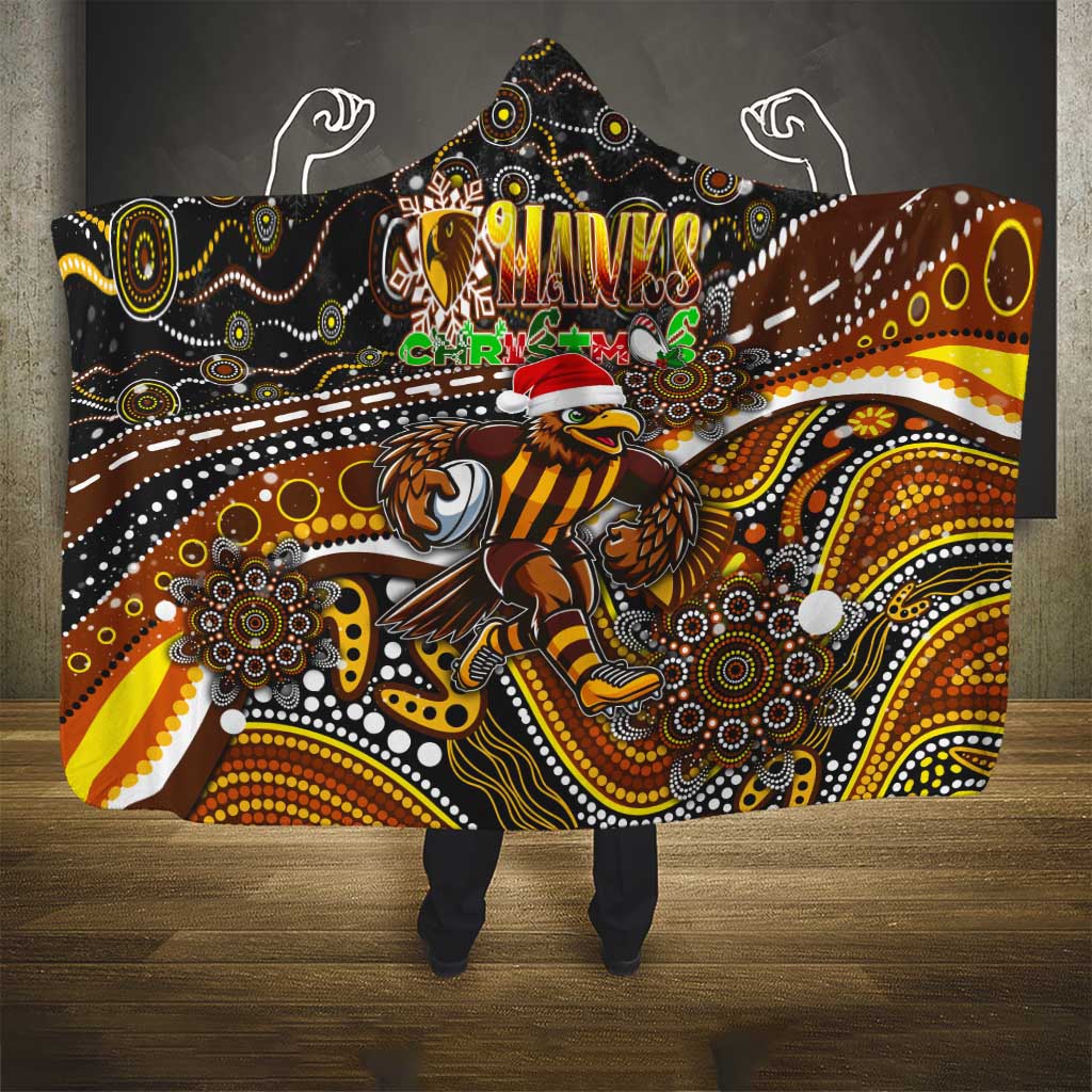 Merry Christmas AFL Hawks Hooded Blanket Aboriginal Santa Football Mascot