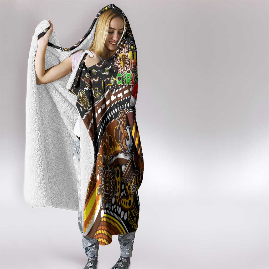 Merry Christmas AFL Hawks Hooded Blanket Aboriginal Santa Football Mascot