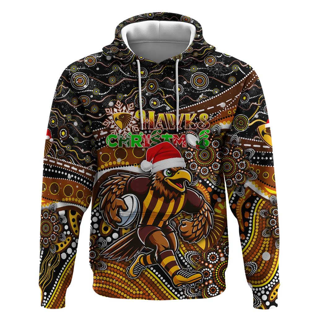 Merry Christmas AFL Hawks Hoodie Aboriginal Santa Football Mascot