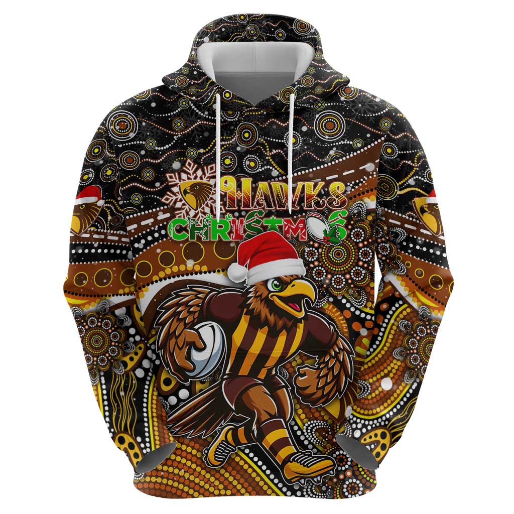 Merry Christmas AFL Hawks Hoodie Aboriginal Santa Football Mascot