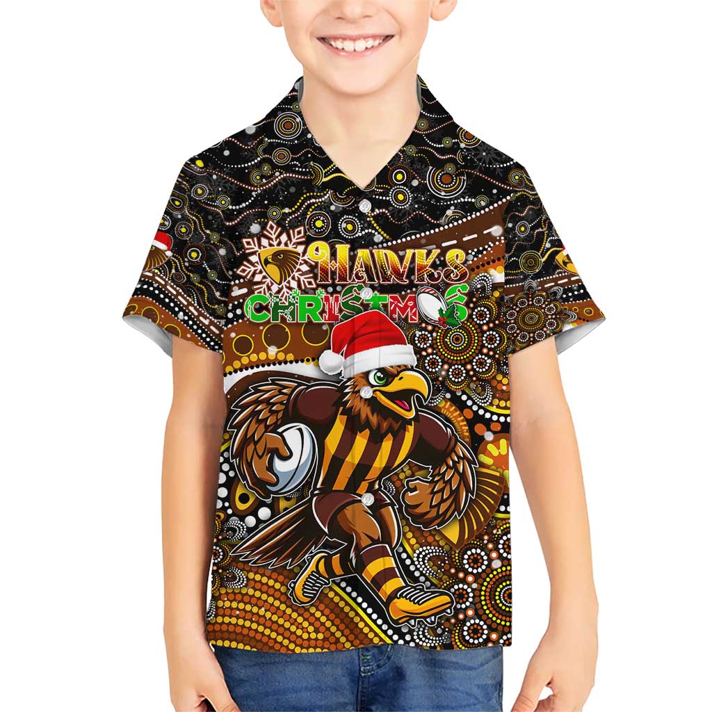 Merry Christmas AFL Hawks Kid Hawaiian Shirt Aboriginal Santa Football Mascot