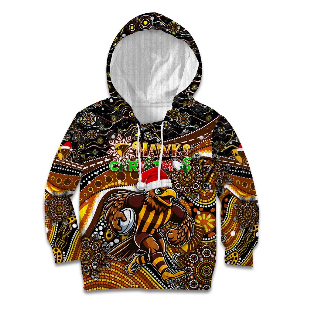 Merry Christmas AFL Hawks Kid Hoodie Aboriginal Santa Football Mascot