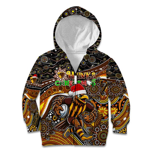 Merry Christmas AFL Hawks Kid Hoodie Aboriginal Santa Football Mascot