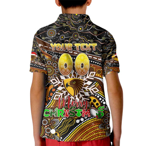 Merry Christmas AFL Hawks Kid Polo Shirt Aboriginal Santa Football Mascot