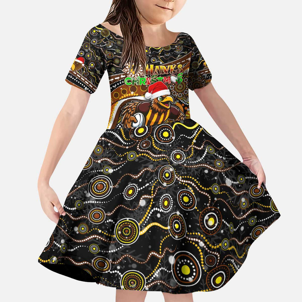 Merry Christmas AFL Hawks Kid Short Sleeve Dress Aboriginal Santa Football Mascot