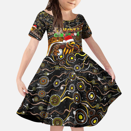 Merry Christmas AFL Hawks Kid Short Sleeve Dress Aboriginal Santa Football Mascot