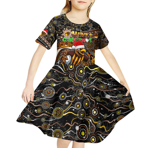 Merry Christmas AFL Hawks Kid Short Sleeve Dress Aboriginal Santa Football Mascot