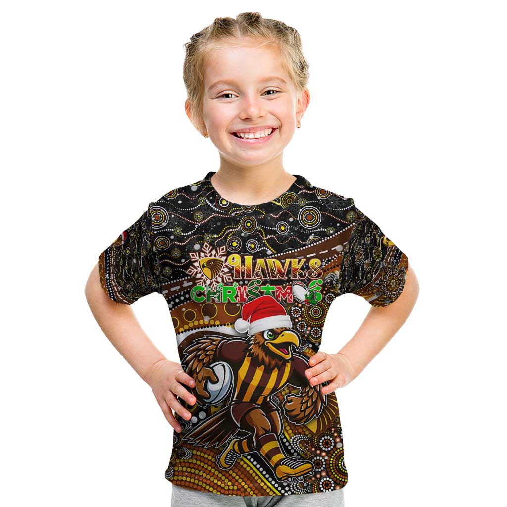 Merry Christmas AFL Hawks Kid T Shirt Aboriginal Santa Football Mascot