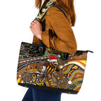Merry Christmas AFL Hawks Leather Tote Bag Aboriginal Santa Football Mascot