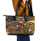 Merry Christmas AFL Hawks Leather Tote Bag Aboriginal Santa Football Mascot