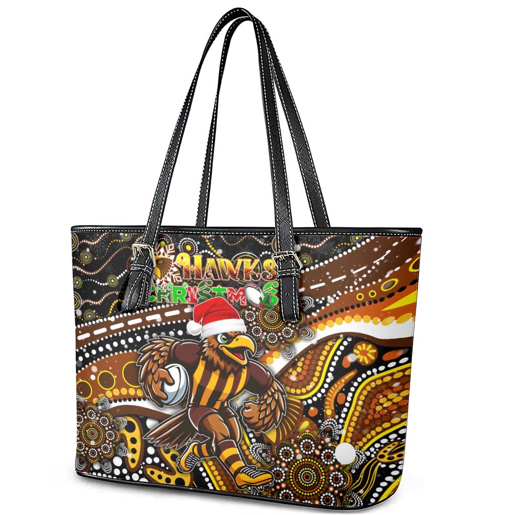 Merry Christmas AFL Hawks Leather Tote Bag Aboriginal Santa Football Mascot