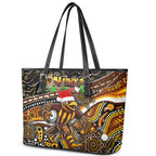 Merry Christmas AFL Hawks Leather Tote Bag Aboriginal Santa Football Mascot