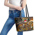Merry Christmas AFL Hawks Leather Tote Bag Aboriginal Santa Football Mascot