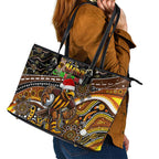 Merry Christmas AFL Hawks Leather Tote Bag Aboriginal Santa Football Mascot