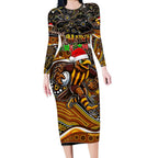 Merry Christmas AFL Hawks Long Sleeve Bodycon Dress Aboriginal Santa Football Mascot