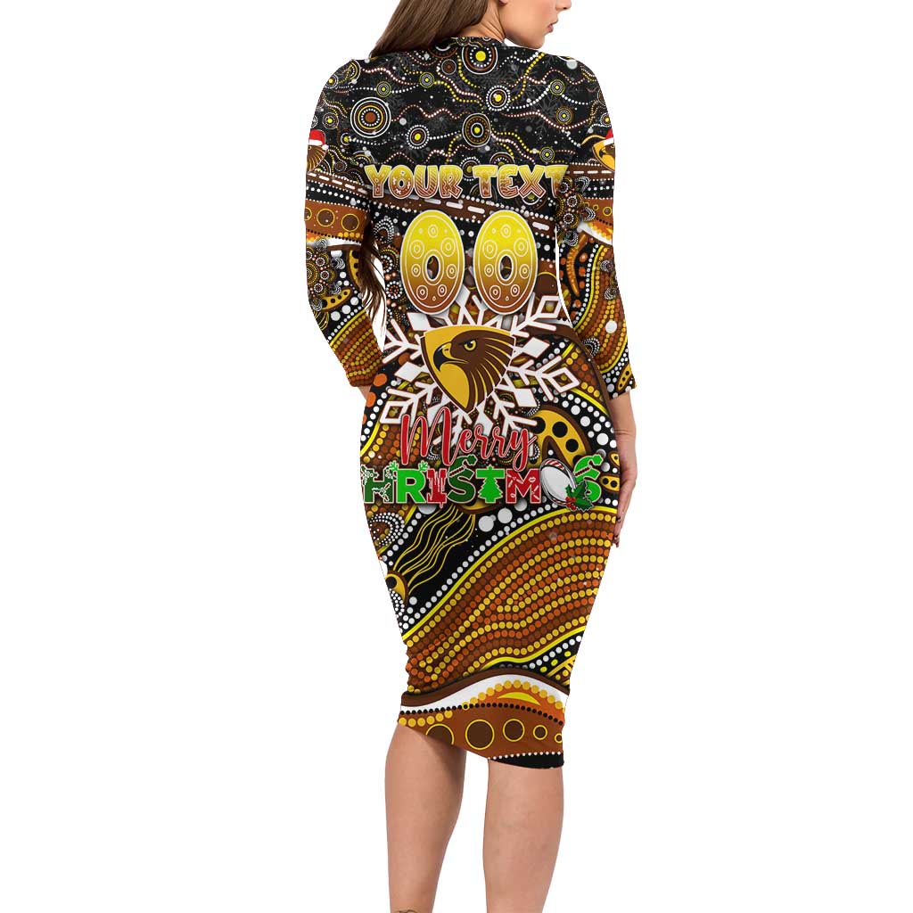 Merry Christmas AFL Hawks Long Sleeve Bodycon Dress Aboriginal Santa Football Mascot