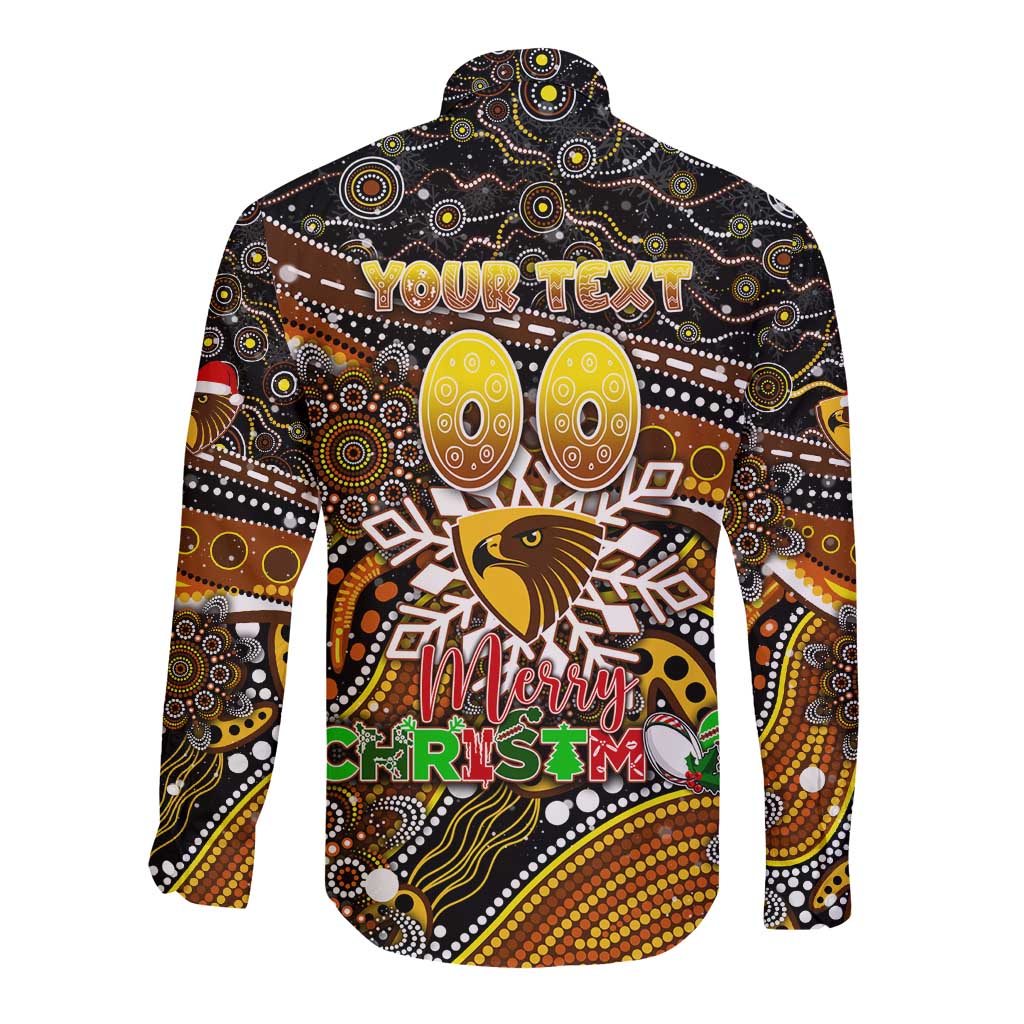 Merry Christmas AFL Hawks Long Sleeve Button Shirt Aboriginal Santa Football Mascot