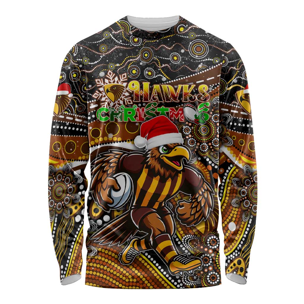 Merry Christmas AFL Hawks Long Sleeve Shirt Aboriginal Santa Football Mascot