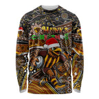 Merry Christmas AFL Hawks Long Sleeve Shirt Aboriginal Santa Football Mascot