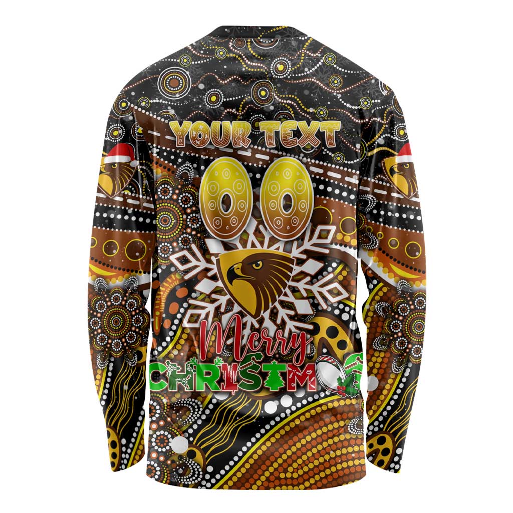Merry Christmas AFL Hawks Long Sleeve Shirt Aboriginal Santa Football Mascot