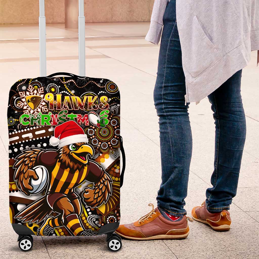 Merry Christmas AFL Hawks Luggage Cover Aboriginal Santa Football Mascot