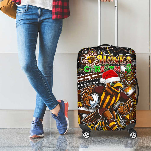 Merry Christmas AFL Hawks Luggage Cover Aboriginal Santa Football Mascot