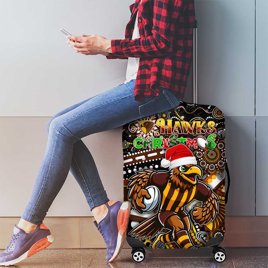 Merry Christmas AFL Hawks Luggage Cover Aboriginal Santa Football Mascot