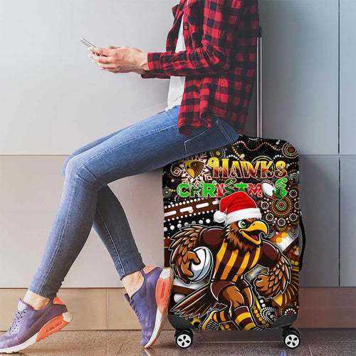 Merry Christmas AFL Hawks Luggage Cover Aboriginal Santa Football Mascot