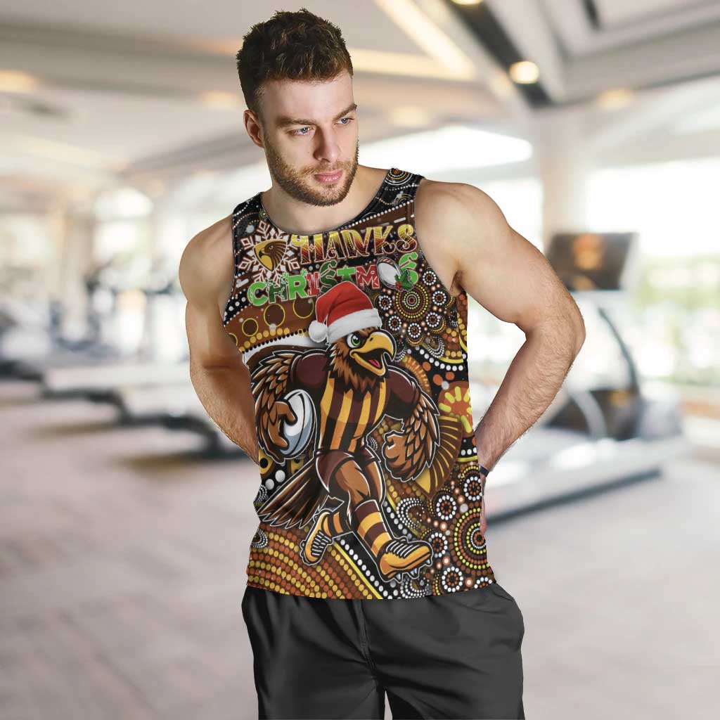 Merry Christmas AFL Hawks Men Tank Top Aboriginal Santa Football Mascot