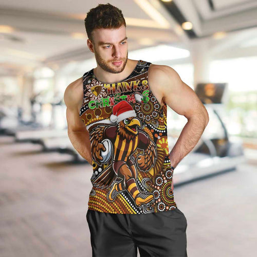 Merry Christmas AFL Hawks Men Tank Top Aboriginal Santa Football Mascot