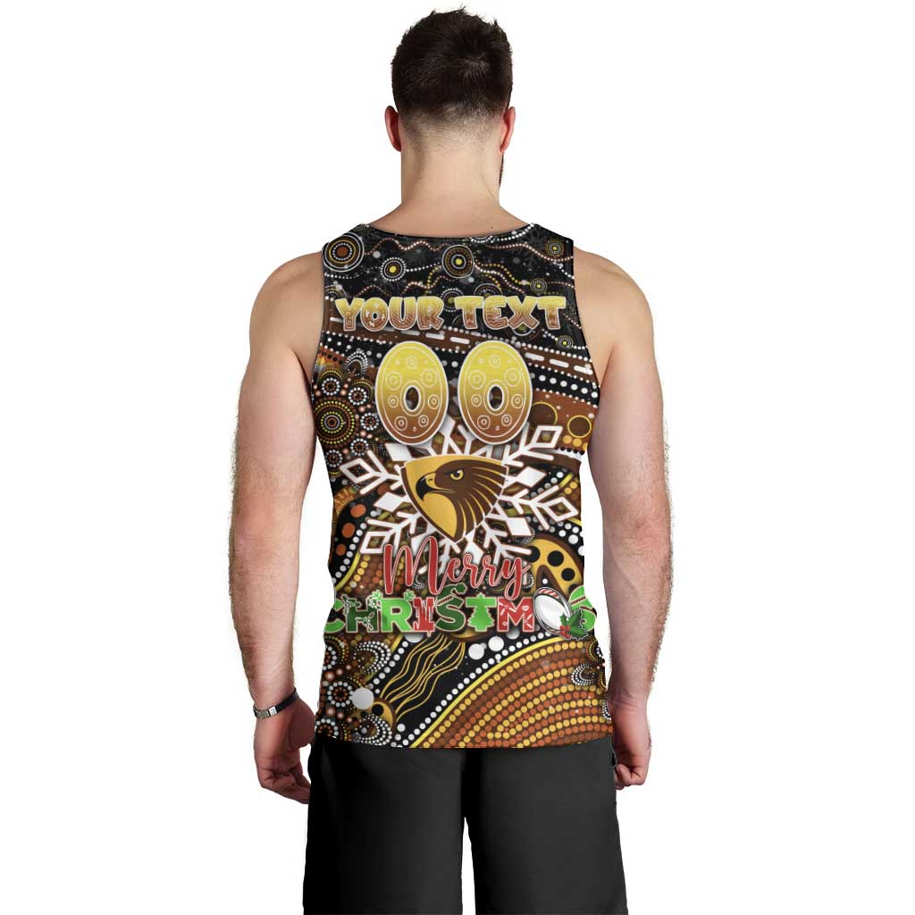 Merry Christmas AFL Hawks Men Tank Top Aboriginal Santa Football Mascot