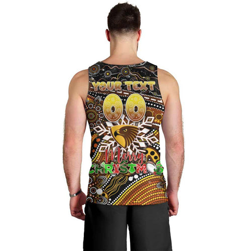 Merry Christmas AFL Hawks Men Tank Top Aboriginal Santa Football Mascot